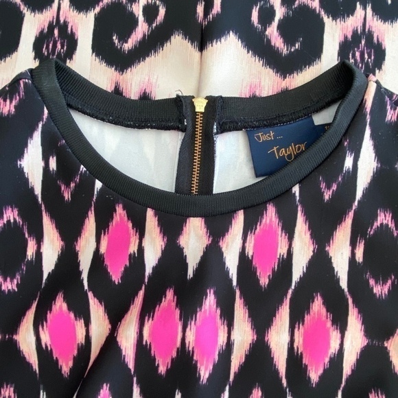 JUST...TAYLOR fit and flair black, cream and pink dress size 10 read description - Picture 7 of 12